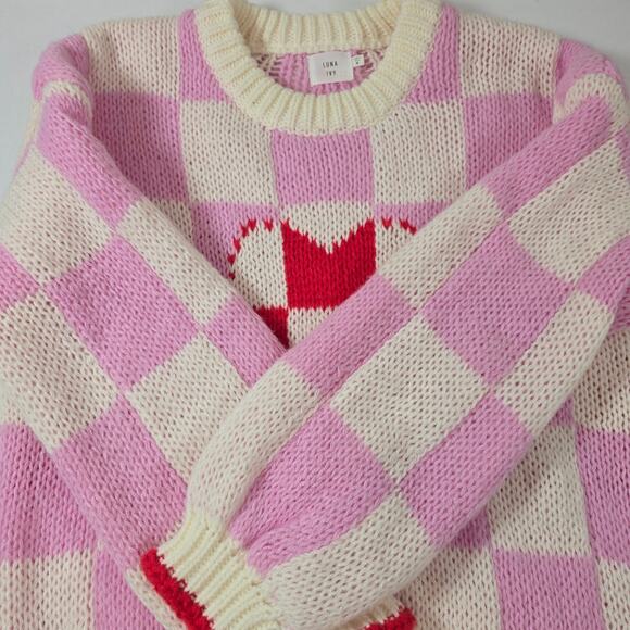 Luna Ivy Game of Love pink combo large chunky sweater. - Picture 9 of 11